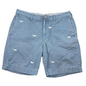 J CREW Mens Walking Chino 9"‎ Shorts Blue AOP Embroidered Whales - 36 Waist
